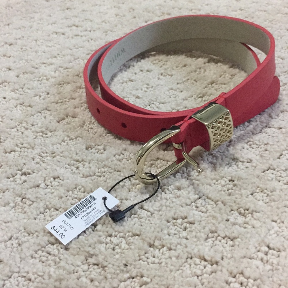 Coral/salmon colored genuine leather belt